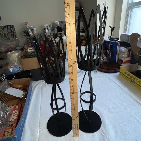 2 PartyLite Abura Pillar Candle Holders 20" and 17" Tall MCM Gothcore Home Decor - Picture 2 of 8